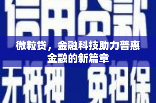 三亚微粒贷，金融科技助力普惠金融的新篇章